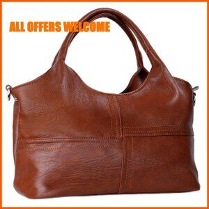 Vegan Leather Tote Hobo Bag with Detachable Strap, 13.5"L